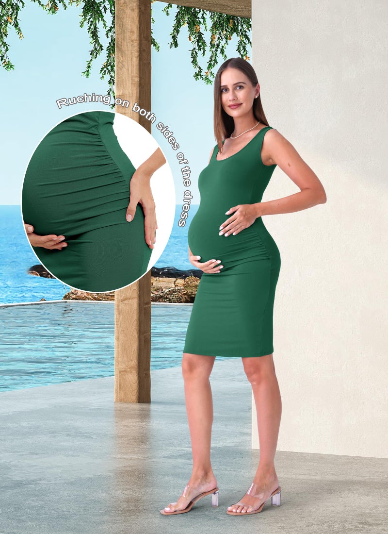 Rnxrbb Women Summer Sleeveless Maternity Dress Pregnancy Tank Scoop Neck Mama Clothes Casual Bodycon Clothing,Green L - Image 3